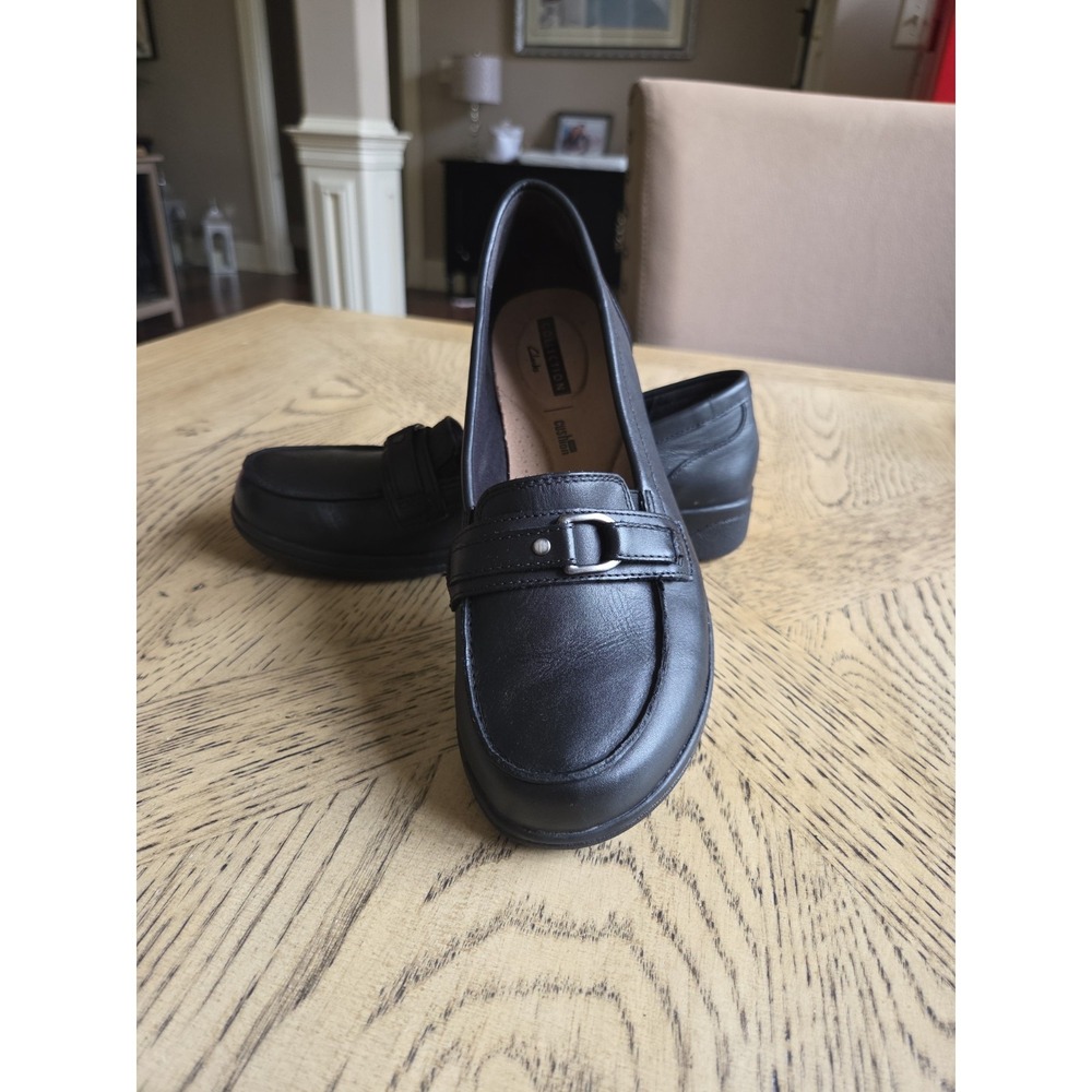 Clarks Collection Cheyn Marie Womens Size 9 Black Leather Slip On Loafers Soft